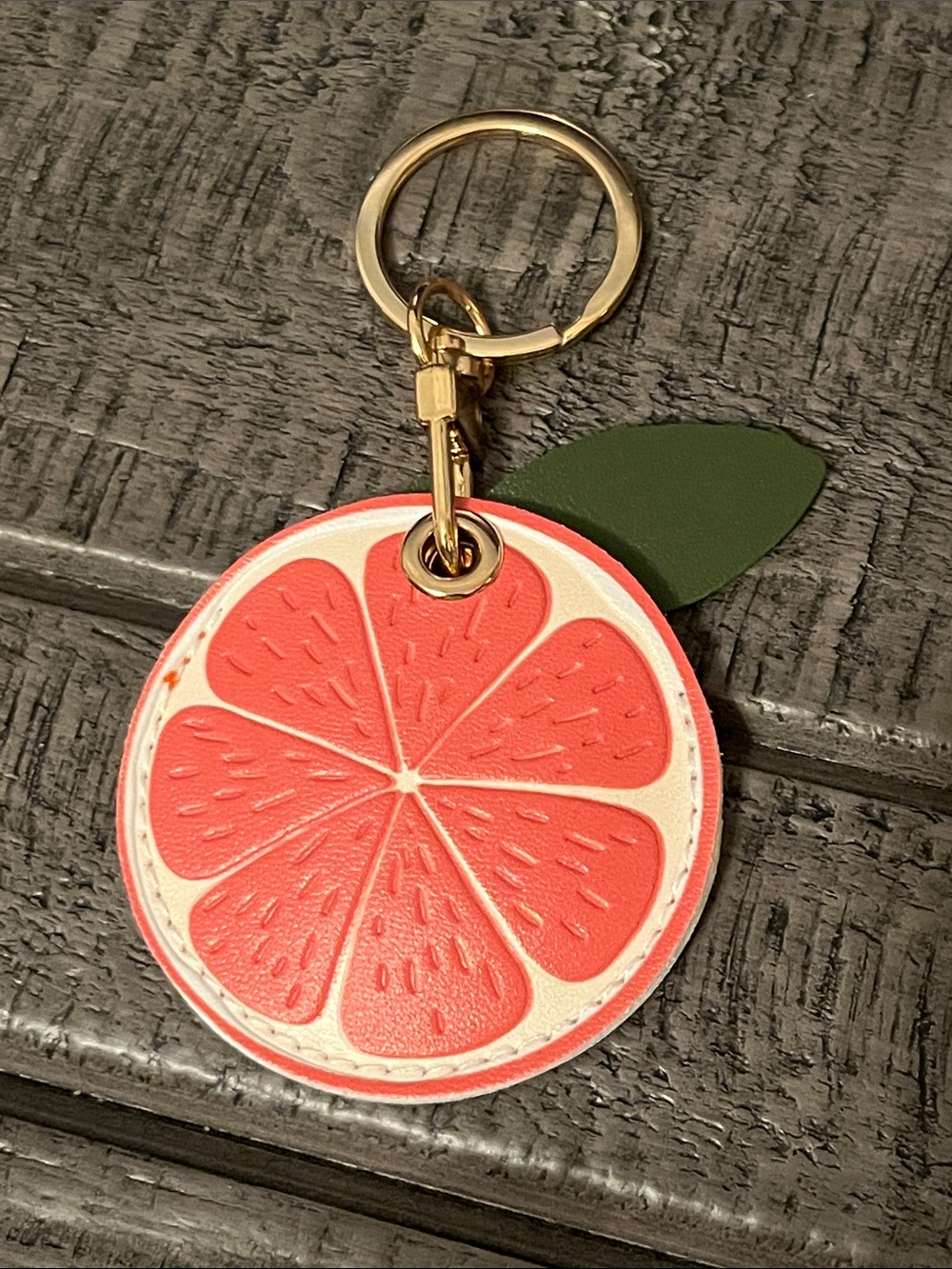 Grapefruit Slice Keychain Charm in Coral and Green